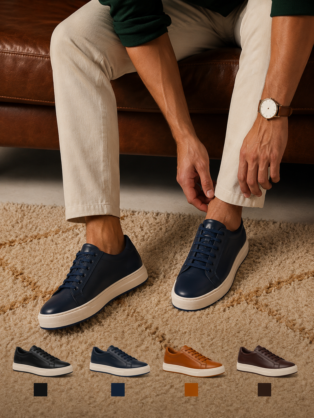 BASKET ROGUE en Cuir, Bleu Nuit– CL6073
