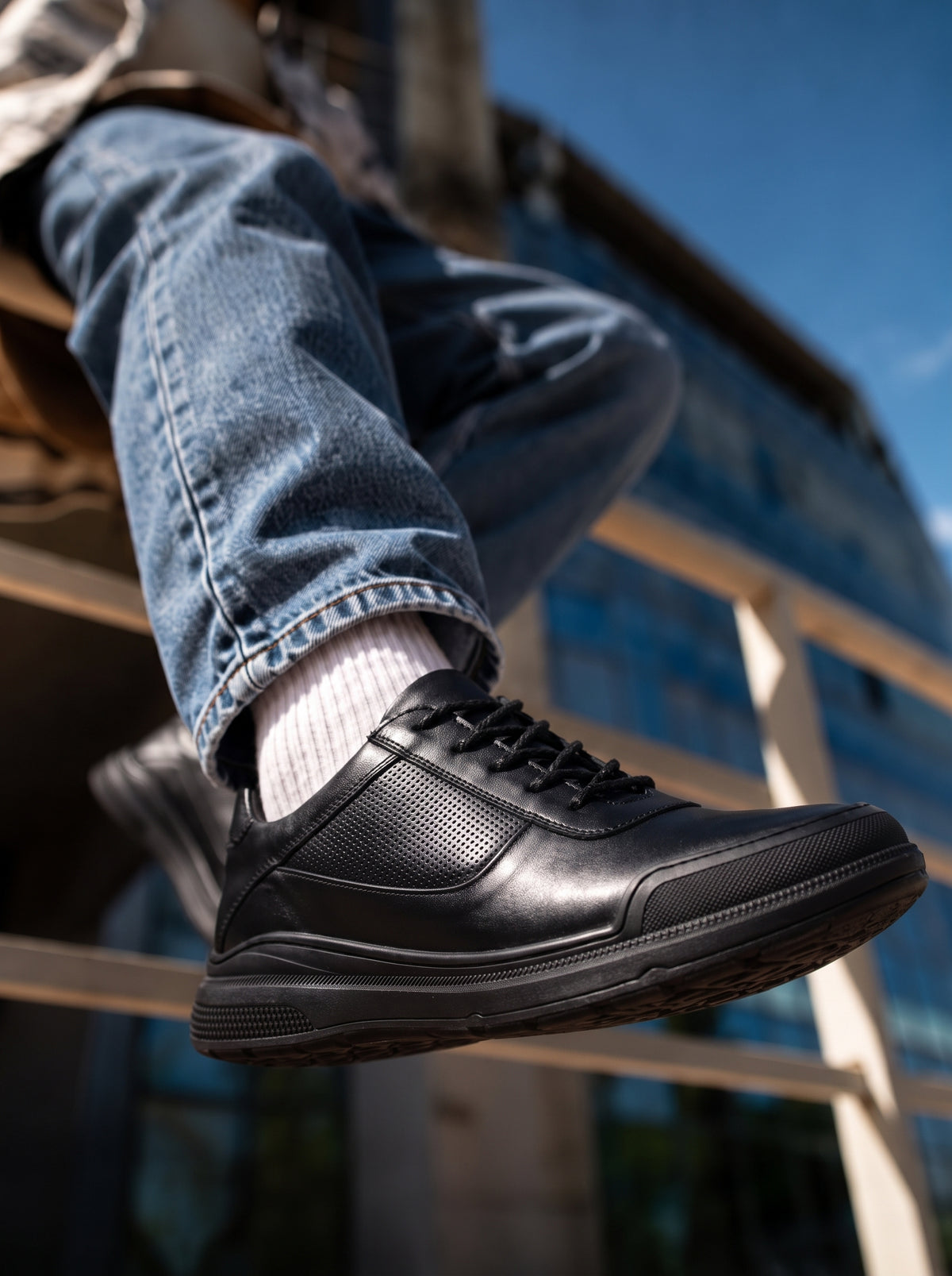 BASKET URBAN EN CUIR, Noir – CL316