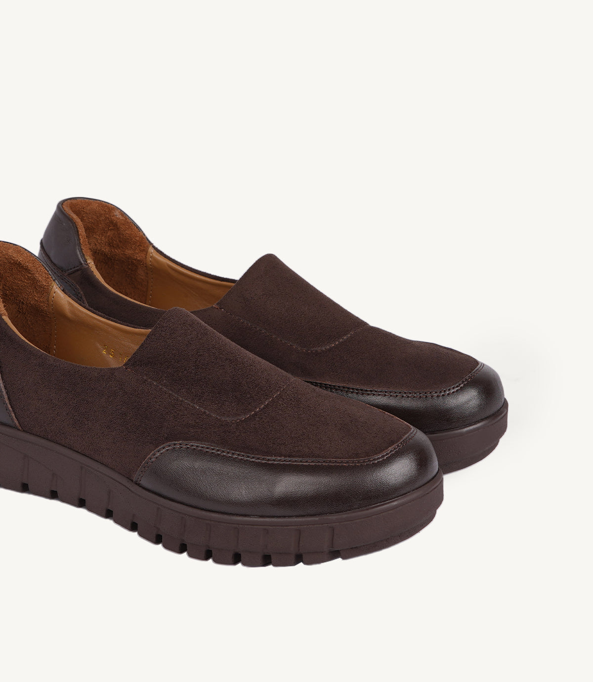 Basket Slip - NAYA EN DAIM ET CUIR MARRON - CL2510