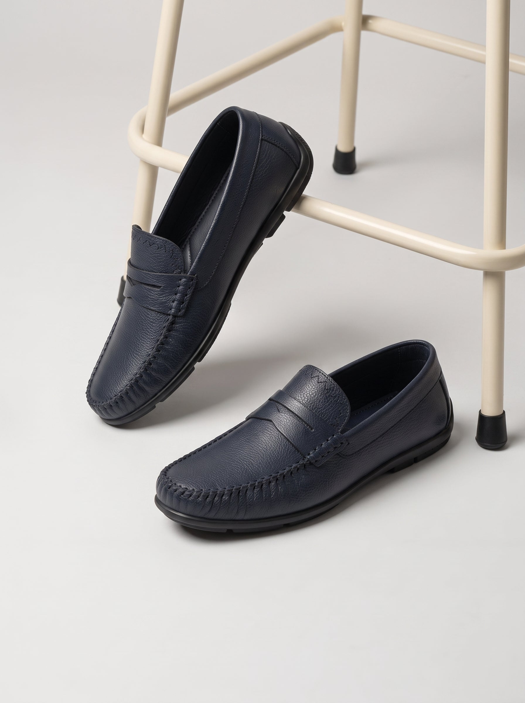 Mocassin ZAYAN en Cuir, Bleu nuit  – CL030