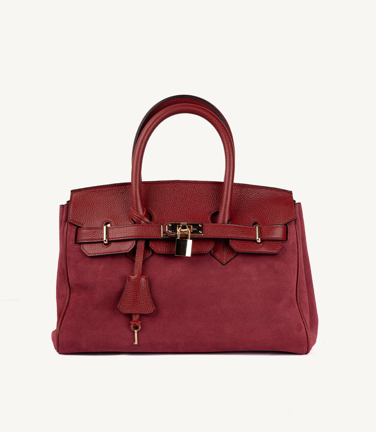 SAC À MAIN SIENA EN CUIR ET DAIM, BORDEAUX - 025