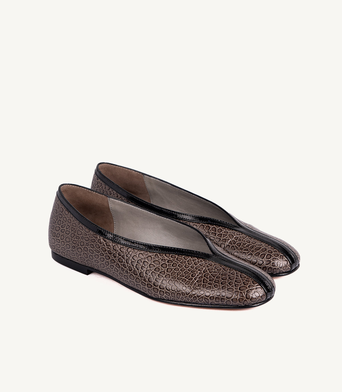 BALLERINE - LOUSY EN CUIR CROCO TAUPE
