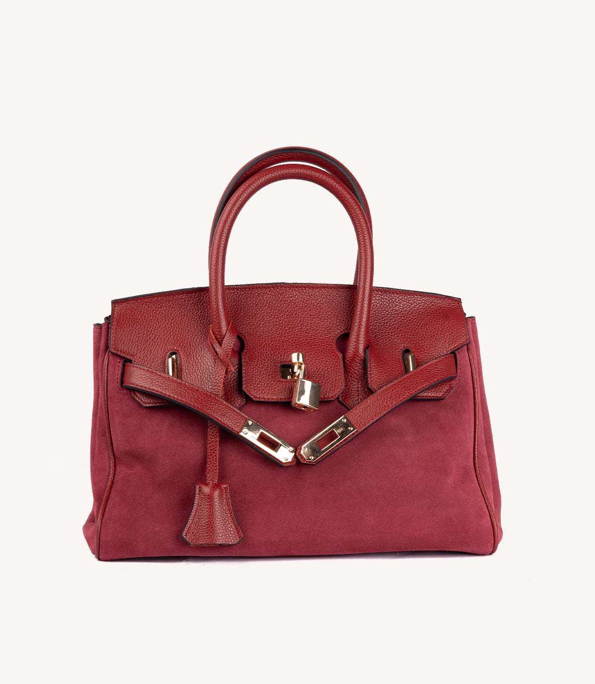 SAC À MAIN SIENA EN CUIR ET DAIM, BORDEAUX - 025