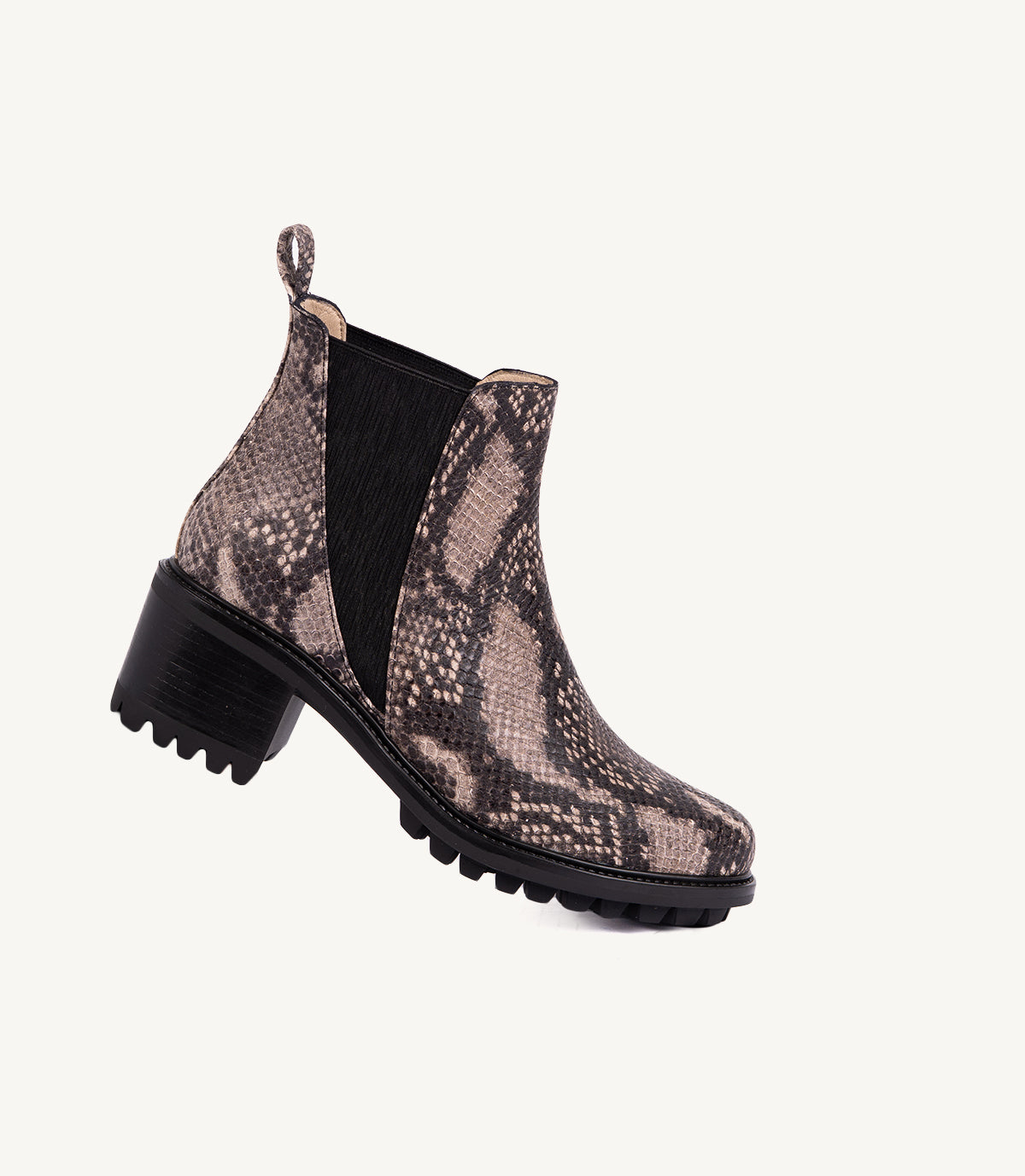 BOTTINE BLACK EN CUIR EFFET SERPENT TAUPE