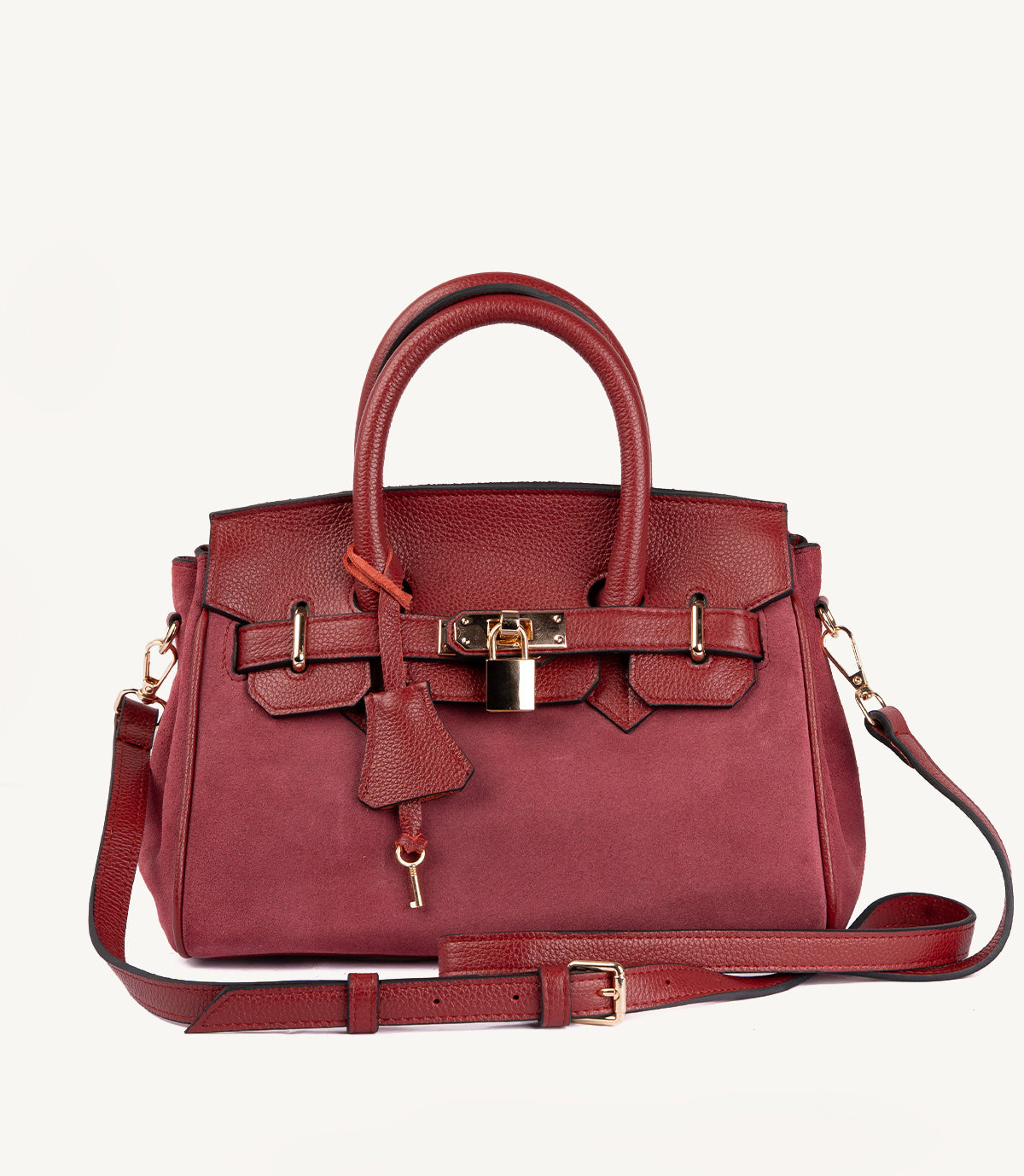 SAC À MAIN SIENA MINI EN CUIR ET DAIM, BORDEAUX -025